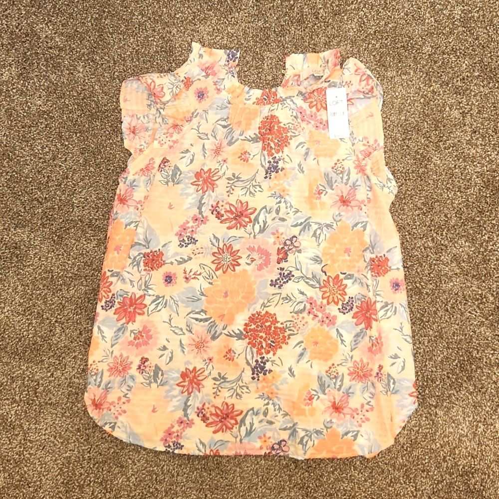 NWT Ann Taylor Loft Floral Ruffled Sleeveless Top Sz Small